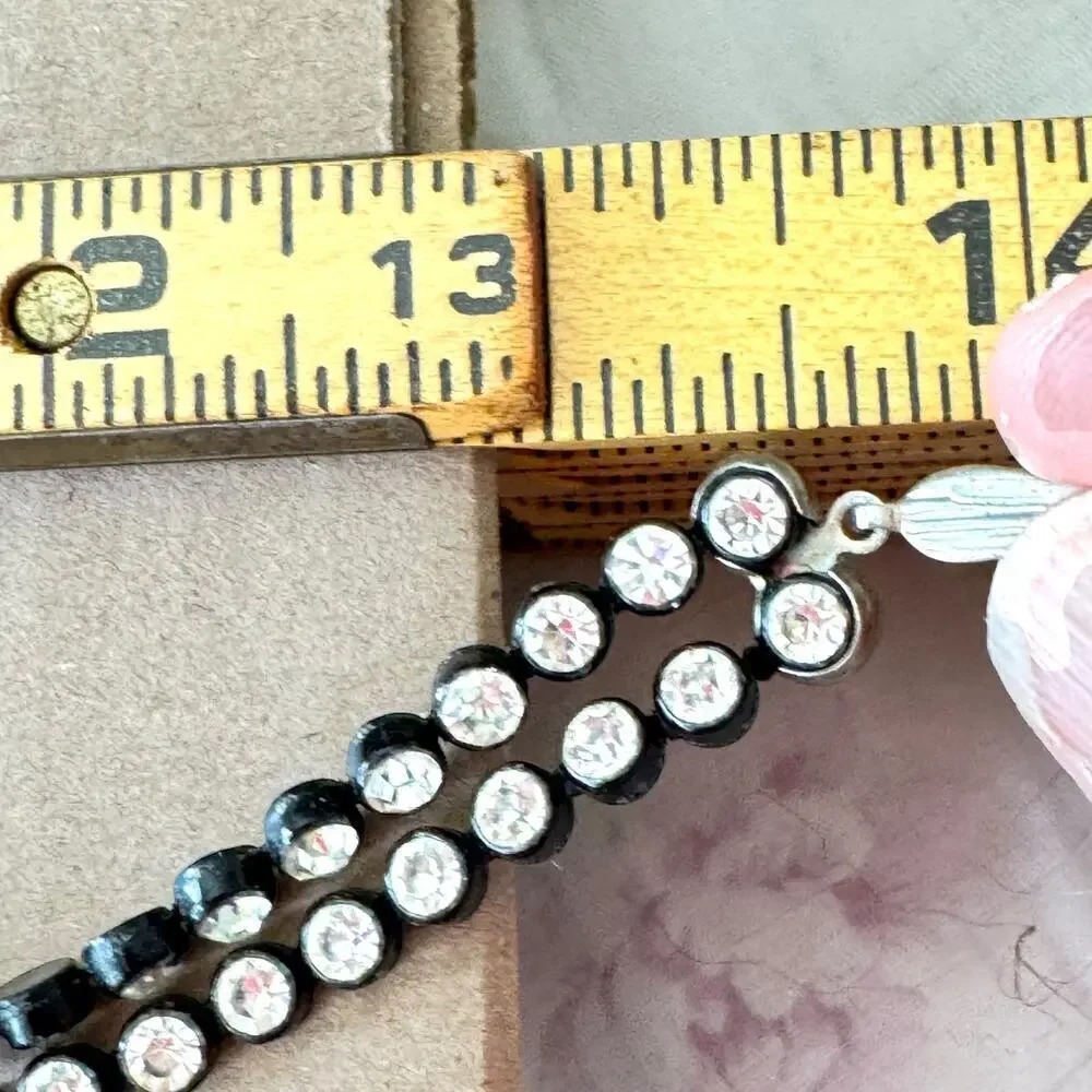 Vintage Black Metal White Rhinestone Multi-strand Necklaces-Set of 2 + bonus